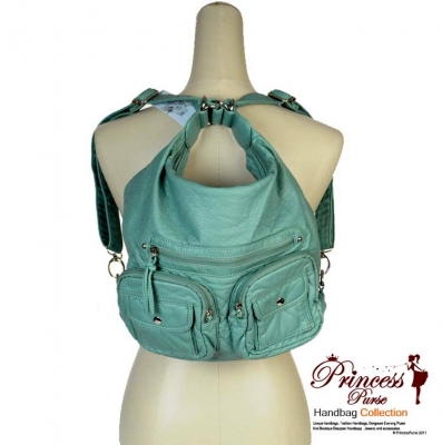 Designer Inspired Multi Ware Hobo Backpack and Handbag w/ Front Pockets - Mint